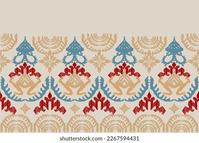 African Ikat paisley floral embroidery pattern on pale yellow background, traditional oriental ethnic geometric pattern, aztec abstract vector illustration designed for
