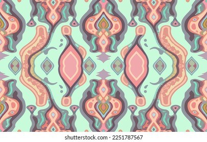 African Ikat paisley seamless pattern pastel color. Abstract traditional folk antique graphic paisley line. Texture textile vector illustration ornate elegant luxury vintage retro style.