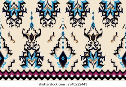 African Ikat paisley seamless pattern.
geometric ethnic oriental pattern traditional on blue background.
Aztec style abstract vector illustration.design for texture,fabric,
clothing,wrapping,carpet,pr
