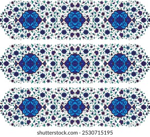 Patrón inconsútil africano de Ikat paisley. Modelo oriental étnico geométrico tradicional en azul