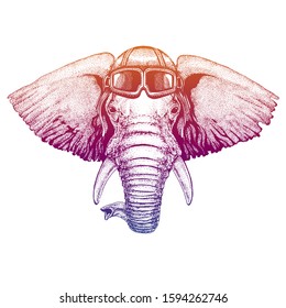 African or indian Elephant Hand drawn illustration for tattoo, emblem, badge, logo, patch, t-shirt