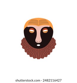 African or Indian tribal mask brown ornament painted vector flat icon. Ancient decorative carved wooden mask. Cartoon aborigine face totem craft idol. Aztec ethnic culture, ritual symbol