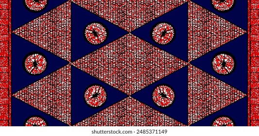 African and indonesia ankara seamless pattern, geometrics shape illustration, background, fashion artwork for Fabric print, clothes, scarf, shawl, carpet