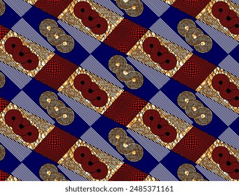 African and indonesia ankara seamless pattern, geometrics shape illustration, background, fashion artwork for Fabric print, clothes, scarf, shawl, carpet
