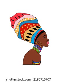 African, interesting, wonderful, beautiful girl, black woman on white background. Vector