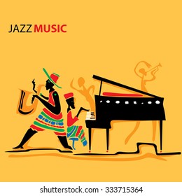 African Jazz Sax, Piano Artwork (Vector Art)