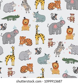 african jungle animals vector seamless pattern