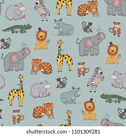 african jungle animals vector seamless pattern