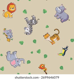 African jungle animals vector seamless pattern