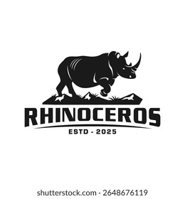 design do logotipo do rinoceronte na selva africana