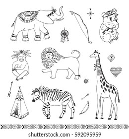 african jungle tribal animals vector set
