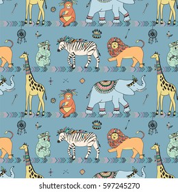 african jungle tribal animals vector pattern