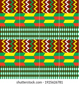 African Kente cloth style vector seamless textile pattern, tribal nwentoma design with geometric shapes. Abstract vibrant repetitive design, Kente mud cloth style native to the Akan group