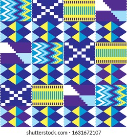 African Kente nwentoma cloth style vector seamless pattern, retro design with geometric shapes inspired by Ghana tribal fabrics or textiles. Abstract repetitive design, Kente wedding dress style 