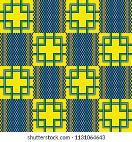 African kente print. Geometrical checkered design. Colorful seamless pattern.