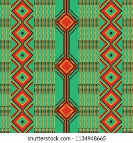 African Kente Print, Traditional Fabric  From Ghana, Ankara Cloth. Seamless Geometric Pattern.