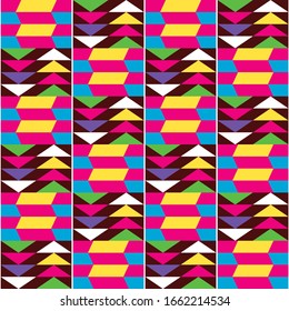 African Kente style vector seamless textile pattern, repetitive tribal design inspired by textiles from Africa. Abstract colorful design, Kente mud cloth style native to the Akan, Ashanti ethnic group