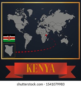 African Kenya, Nairobi national flag, realistic globe world map blank template, solid country outline silhouette, atlas for infographic, vector illustration set, isolated object, background