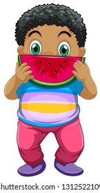 African kid eating watermelon illustration