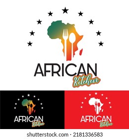 African kitchen logo, red green yellow, food logo african 