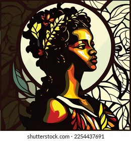 African lady  stained glass style  filigree border