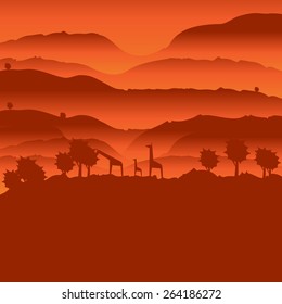 African landscape with animal silhouette 