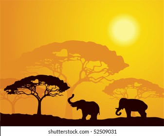 African landscape with elephants