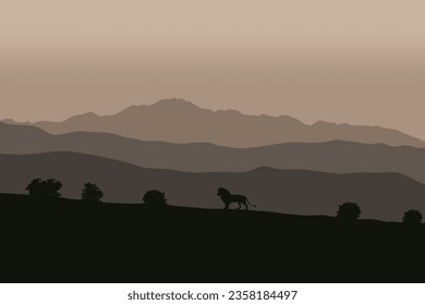 African landscape with lion vector design illustration  nature flat design.