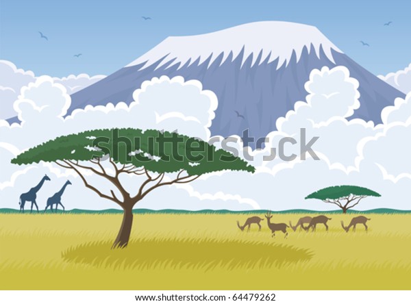 Afrikanische Landschaft Mit Der Savannah Und Stock Vektorgrafik Lizenzfrei