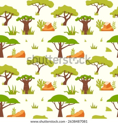African landscape seamless pattern on light background