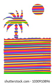 African landscape. Southern striped landscape with palm and sea.