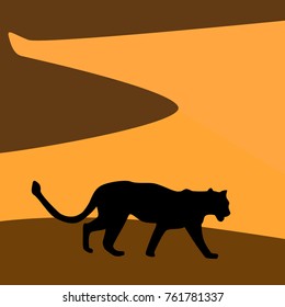 African landscape with tiger. Vector illustration.desert wildlife