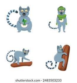 African lemur icons set cartoon vector. Animal of madagascar and africa. Cartoon character