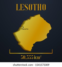 African Lesotho golden 3d solid country outline silhouette, realistic piece of world map template, for infographic, vector illustration, isolated object, background. From countries set