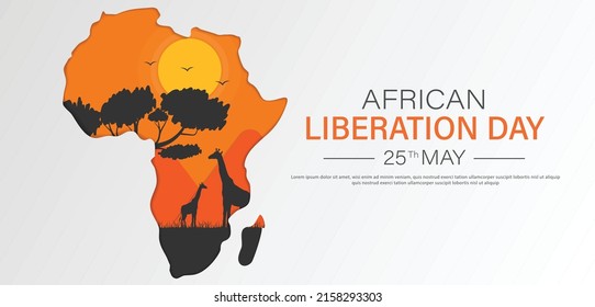 African Liberation Day Banner Template Design mit afrikanischen Kontinenten und Tieren.Vektorgrafik.