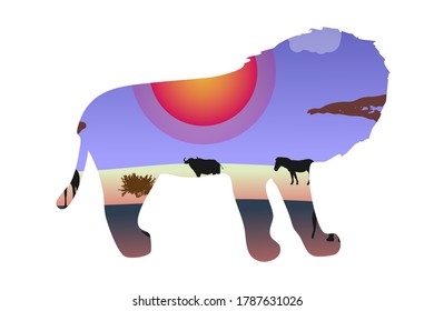 African lion colorful vector silhouette