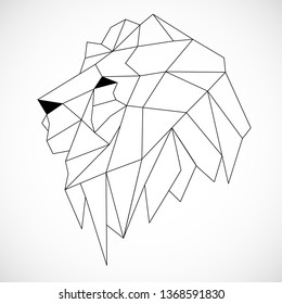 African lion head icon. Abstract triangular style. Contour for tattoo, logo, emblem and design element. Hand drawn sketch of a lion