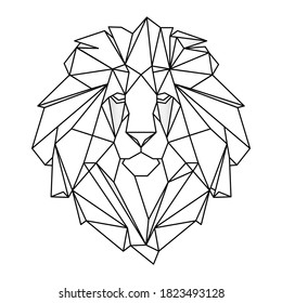 African lion head icon. Abstract triangular style. Contour for tattoo, logo, emblem and design element. Hand drawn sketch of a lion