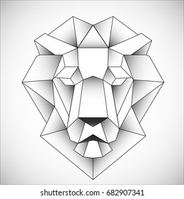 African lion head icon. Abstract triangular style. Contour for tattoo, logo, emblem and design element. Hand drawn sketch of a lion