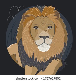 African Lion on a Dark Blue Background