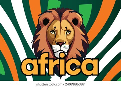 African lion portrait on green background soccer football artwork template design vector art