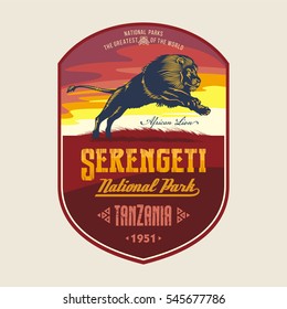 African lion at sunset, Serengeti national Park, Tanzania, illustration, vector