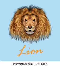 African Lion. Vector Illustrated portrait of Lion on blue background.