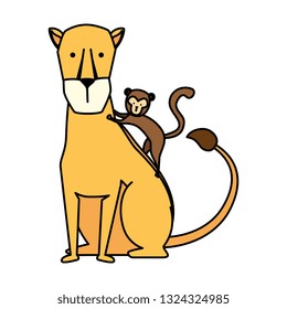 african lioness with monkey