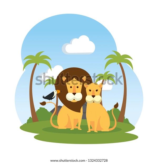 African Lions Couple Toucan Bird Stock Vector (Royalty Free) 1324332728 ...