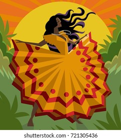 african long dress woman dancing in the nature