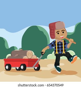 african lumberjack pulling cart full of lumber