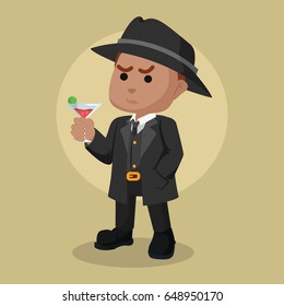 african mafia guy drinking red wine