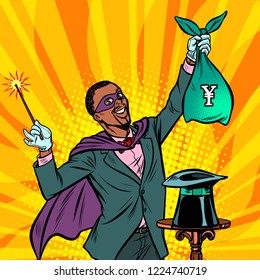 African Magician with yen money. Pop art retro vector illustration vintage kitsch