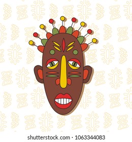 African male man aborigine mask face head colorful tribal vector